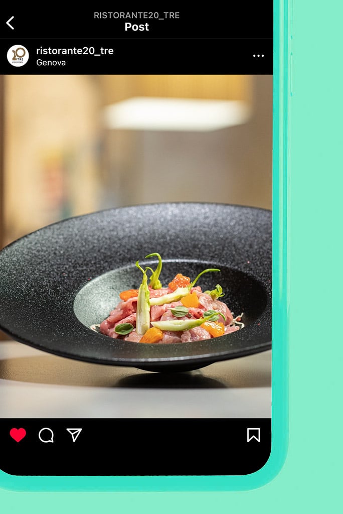 Scatto di food photography che ritrae un piatto di fassona piemontese realizzato da Sinergicva per il ristorante 20TRE di Genova.