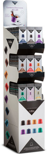 Espositore da terra per la range di prodotto Cellini Aluminium creato e realizzato da Sinergica